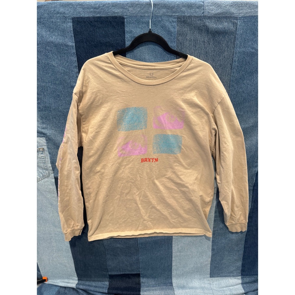 Brixton Mens XXL Long Sleeve Graphic T-Shirt Tan Sand BRXTN Standard Fit Tee